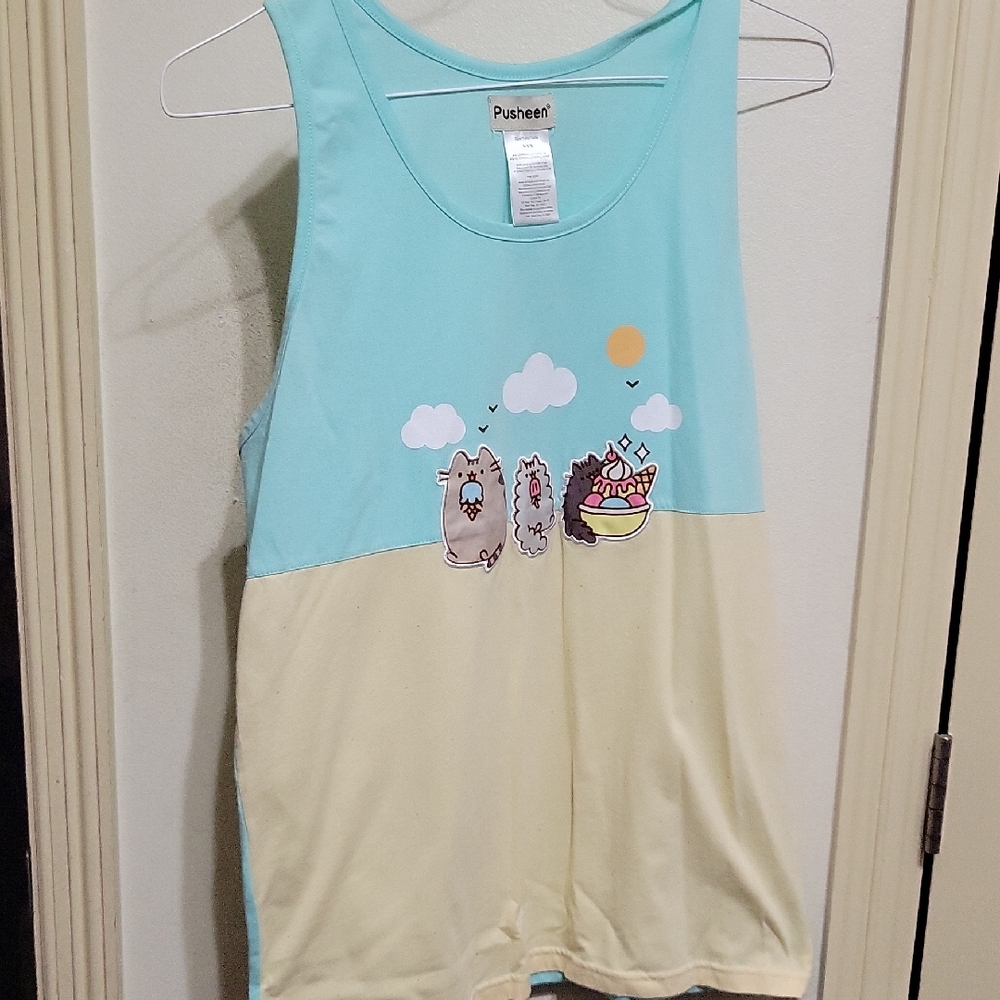 Pusheen Aqua and Cream Tank Top with Fun Graphic